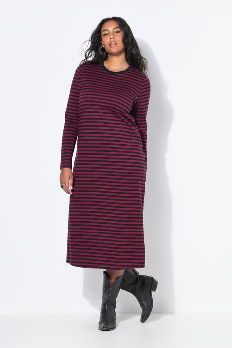 Maxikleid, A-Line, Jersey mit Ringeln, Langarm