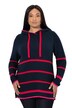 Svetr, pruhy, barevné akcenty, kapuce, dlouhé rukávy