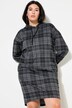 Robe midi oversize, jersey à carreaux, capuche et manches longues