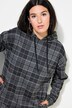 Robe midi oversize, jersey à carreaux, capuche et manches longues