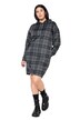 Midi šaty, oversize, žerzej, kostkovaný vzor, kapuce, dlouhé rukávy
