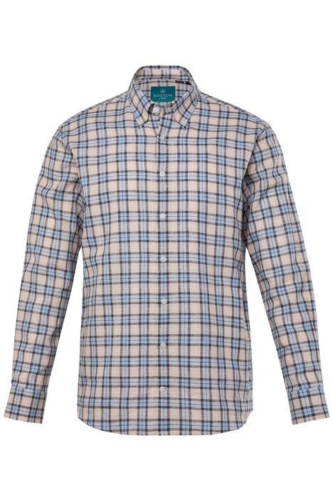 Kostkovaná košile Boston Park, lněná směs, dlouhé rukávy, límeček s knoflíky, Comfort střih, do 8XL