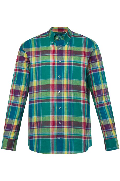 Kostkovaná košile Boston Park, lněná směs, dlouhé rukávy, límeček s knoflíky, Comfort střih, do 8XL
