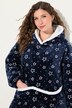 Loungewear-poncho, plysj, hette, lange ermer, lomme