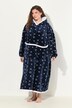 Loungewear-poncho, plysj, hette, lange ermer, lomme