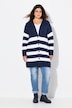 cardigan, rullekant, V-udskæring, striber, boxy