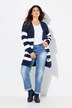 cardigan, rullekant, V-udskæring, striber, boxy
