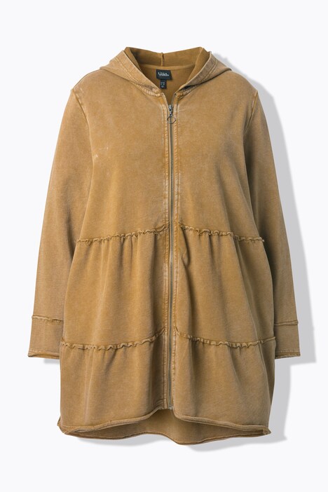 Lange hoodie-jas, vintage look, A-lijn, capuchon