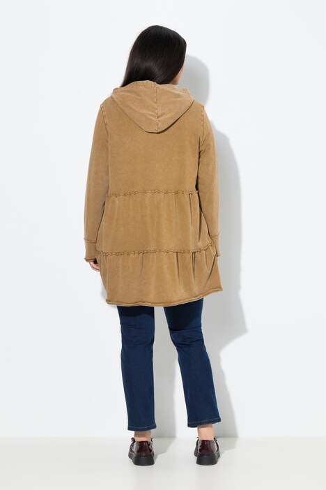 Lange hoodie-jas, vintage look, A-lijn, capuchon