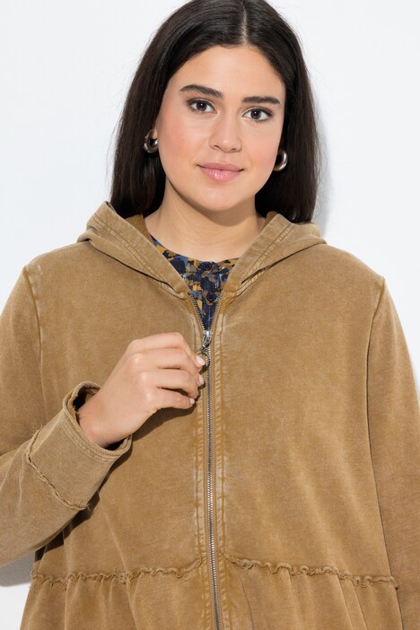 Lange hoodie-jas, vintage look, A-lijn, capuchon