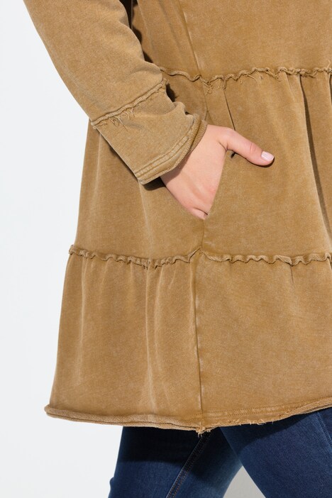Lange hoodie-jas, vintage look, A-lijn, capuchon