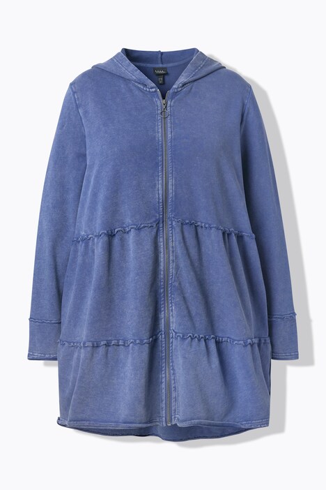 Lange hoodie-jas, vintage look, A-lijn, capuchon