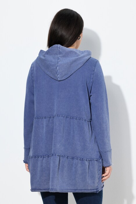 Lange hoodie-jas, vintage look, A-lijn, capuchon