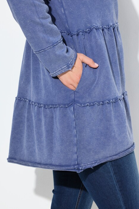 Lange hoodie-jas, vintage look, A-lijn, capuchon