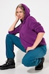 Fleece-troyer, kort, oversized, hette, lange ermer, resirkulert