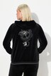 Sweatjack van fluweel, bloemen, capuchon, boordjes met glitterstrepen