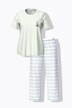Pyjama 2 pièces, pantalon rayé avec poches, haut col rond et manches courtes