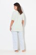 Pyjama 2 pièces, pantalon rayé avec poches, haut col rond et manches courtes