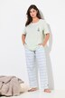 Pyjama 2 pièces, pantalon rayé avec poches, haut col rond et manches courtes