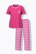 Pyjama 2 pièces, pantalon rayé avec poches, haut col rond et manches courtes