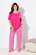 Pyjama 2 pièces, pantalon rayé avec poches, haut col rond et manches courtes