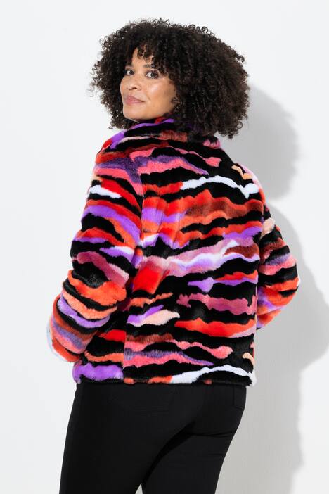 Jas van pluche, straight fit, open pasvorm, kleurig motief