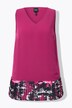 top in chiffon, bordo plissettato, taglio ad A, scollo a V, senza maniche