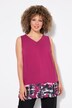 top in chiffon, bordo plissettato, taglio ad A, scollo a V, senza maniche
