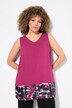 top in chiffon, bordo plissettato, taglio ad A, scollo a V, senza maniche