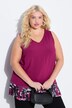 top in chiffon, bordo plissettato, taglio ad A, scollo a V, senza maniche
