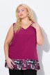 top in chiffon, bordo plissettato, taglio ad A, scollo a V, senza maniche