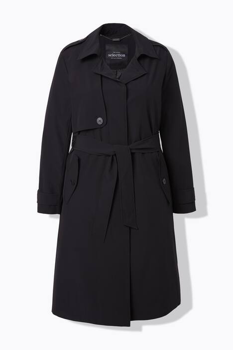 Trenchcoat, A-lijn, overhemdkraag, strikceintuur, satijnen voering