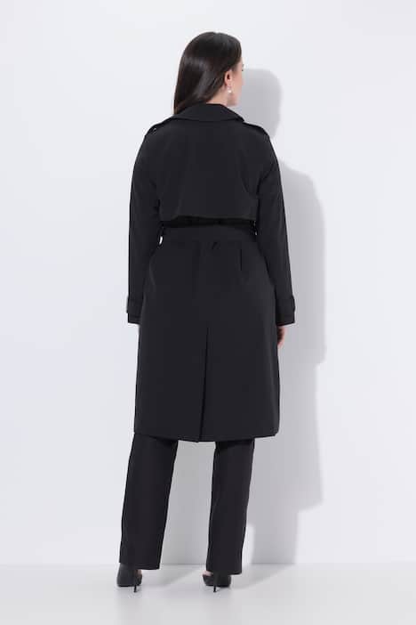 Trenchcoat, A-lijn, overhemdkraag, strikceintuur, satijnen voering