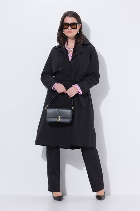 Trenchcoat, A-lijn, overhemdkraag, strikceintuur, satijnen voering