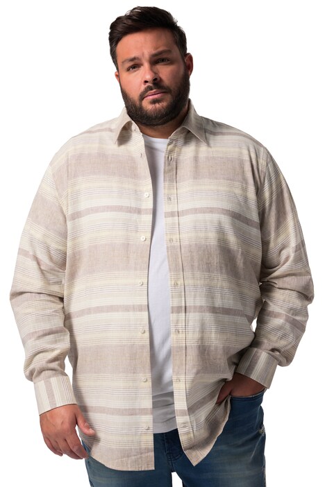 Pruhovaná košile Men+, lněná směs, dlouhé rukávy, Kent límeček, Comfort střih, do 8XL