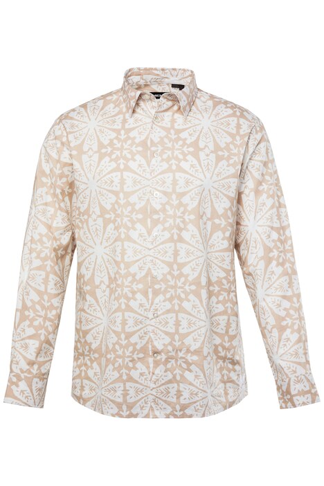 Košile Men+, lněný vzhled, dlouhé rukávy, Kent límeček, Comfort střih, plošný potisk, do 8XL