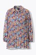 Plisseret bluse, blomster, A-linje, skjortekrave, langærmet