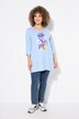 Camiseta larga, flores, corte en A, escote en V, manga 3/4