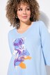 Camiseta larga, flores, corte en A, escote en V, manga 3/4