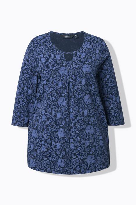 Shirt, bloemen, A-lijn, ronde hals, 3/4-mouw