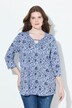 Camisa, flores, forma en A, cuello redondo, mangas 3/4