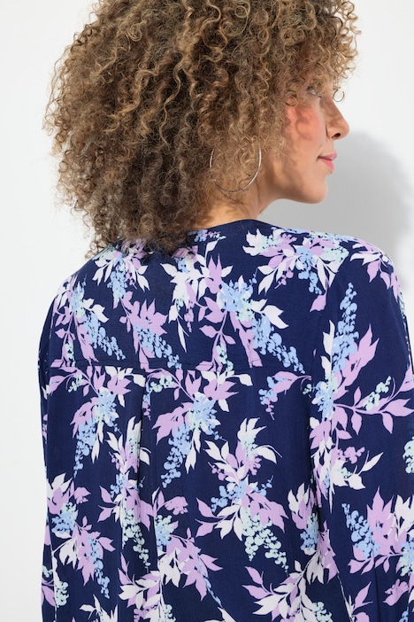 Tuniek, bloemen, ronde hals, biesjes, 3/4-mouwen
