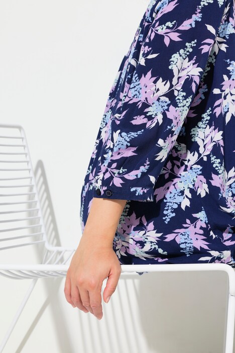 Tuniek, bloemen, ronde hals, biesjes, 3/4-mouwen