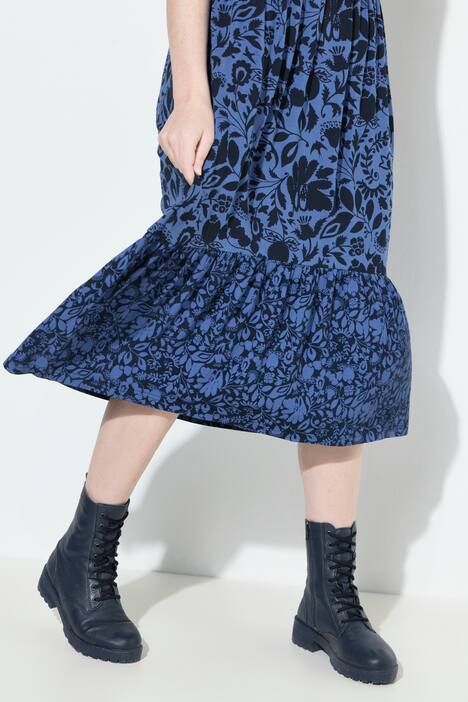 Jersey jurk, laagjeslook, A-lijn, ronde hals, korte mouw
