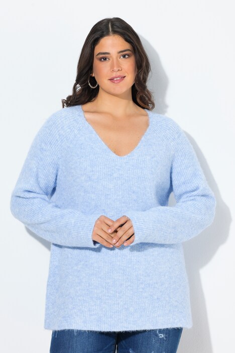 Pullover, Rippstrick, V-Ausschnitt, Langarm