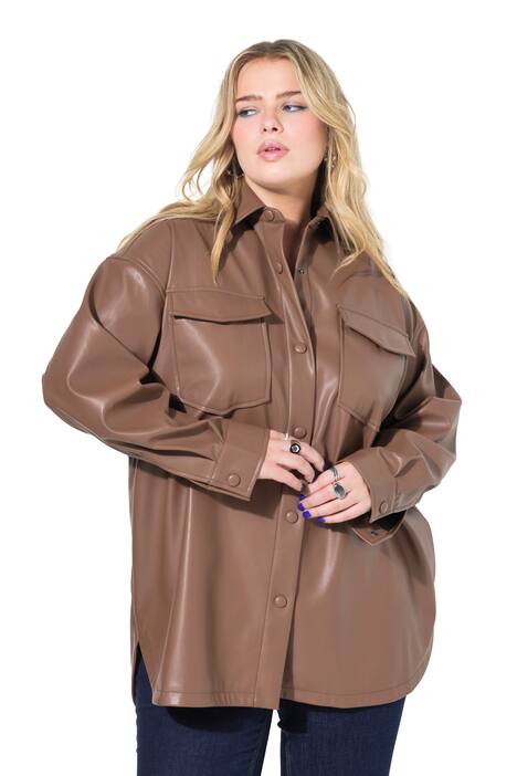 Košile koženého vzhledu, oversize, náprsní kapsy, dlouhé rukávy