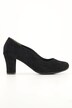 Suède pumps, golvende snit, blokhak, wijdte H