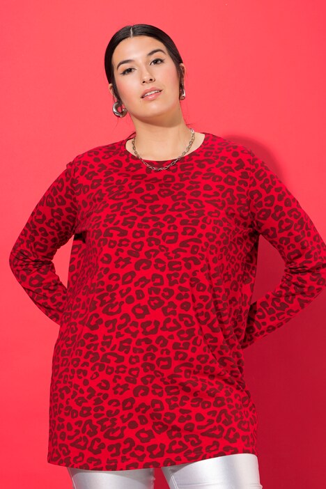 Camiseta de manga larga, estampado de leopardo