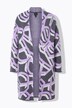 Cardigan long à col montant ouvert et motif graphique