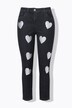 Jeans con taglio dritto, cuori glitterati e cinque tasche